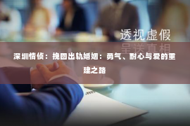 深圳情侦：挽回出轨婚姻：勇气、耐心与爱的重建之路
