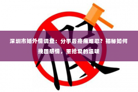 深圳市婚外情调查:分手后疼痛难忍?揭秘如何挽回感情,重拾爱的温暖 深圳市婚外情调查:分手后疼痛难忍?揭秘如何挽回感情,重拾爱的温暖