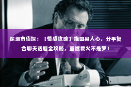 深圳市侦探:【情感攻略】挽回男人心,分手复合聊天话题全攻略,重燃爱火不是梦! 深圳市侦探:【情感攻略】挽回男人心,分手复合聊天话题全攻略,重燃爱火不是梦!