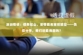 深圳情侦:债务如山,爱情能否重拾晴空——负债分手,我们还能挽回吗? 深圳情侦:债务如山,爱情能否重拾晴空——负债分手,我们还能挽回吗?