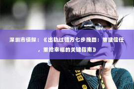 深圳市侦探:《出轨过错方七步挽回:重建信任,重拾幸福的关键指南》 深圳市侦探:《出轨过错方七步挽回:重建信任,重拾幸福的关键指南》