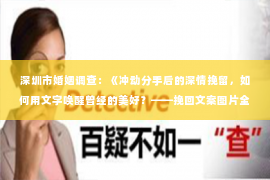 深圳市婚姻调查：《冲动分手后的深情挽留，如何用文字唤醒曾经的美好？——挽回文案图片全攻略》