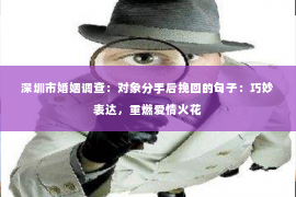 深圳市婚姻调查:对象分手后挽回的句子:巧妙表达,重燃爱情火花 深圳市婚姻调查:对象分手后挽回的句子:巧妙表达,重燃爱情火花